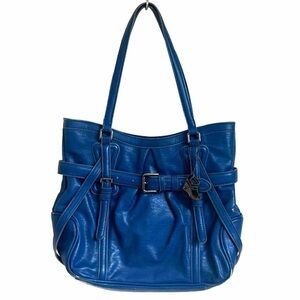 Kenneth Cole Reaction Faux Leather Solid Blue Shoulder Bag Purse Double Handle